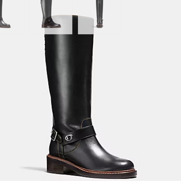 Coach Black Heeled Boots with Silver Buckle - Picture 1 of 8
